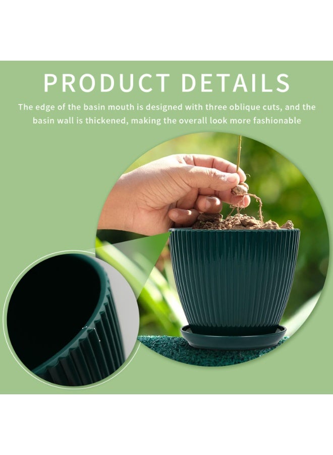 Arabest 6 Pack Plastic Flower Pot,Plant Planters With Drainage Holes And Trays For Indoor Plants,Outdoor Planter Pot,6 Different Sizes,Resin Decorative Garden Pots Planters,Dark Green - Image 4