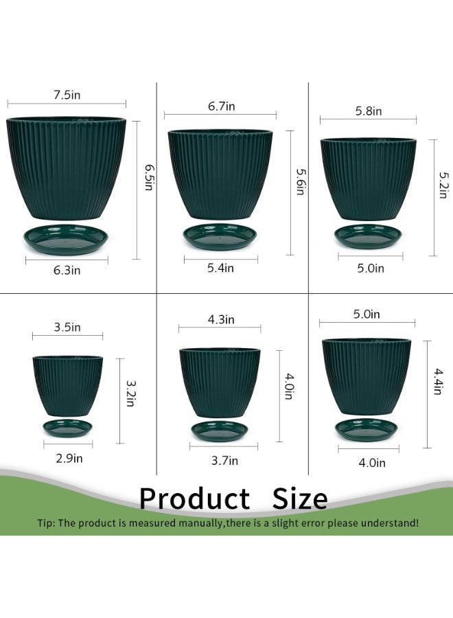 Arabest 6 Pack Plastic Flower Pot,Plant Planters With Drainage Holes And Trays For Indoor Plants,Outdoor Planter Pot,6 Different Sizes,Resin Decorative Garden Pots Planters,Dark Green - Image 2