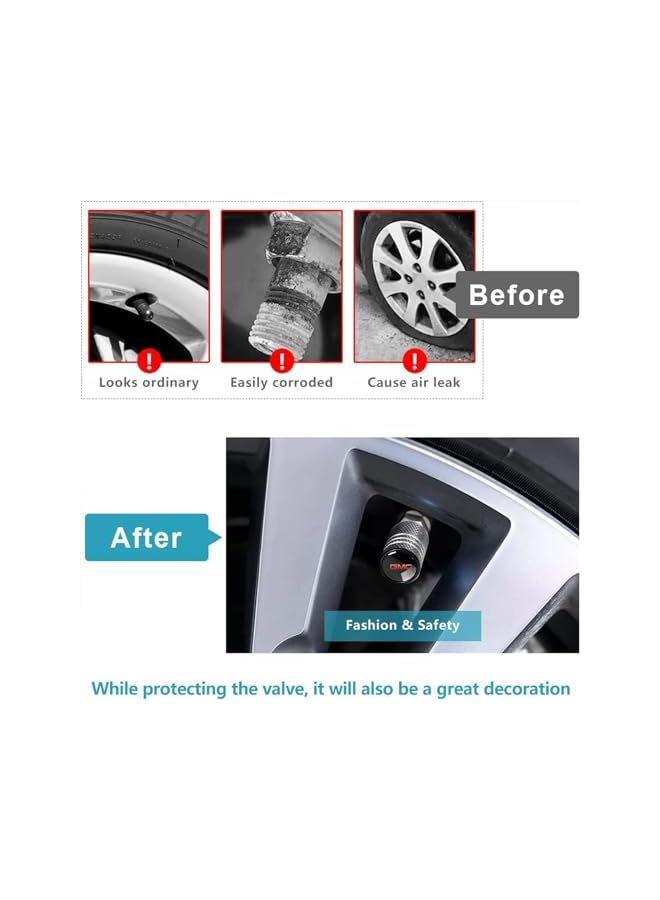 S-TOP Tire Valve Stem Caps for GMC Metal Car Wheel Air caps Auto Valve Stem Caps Accessories 4 Pack Black - Image 1