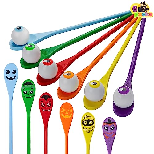 JOYIN Halloween Egg and Spoon Race Game Set 6 Eyeballs and Spoons with Assorted Colors for Kids Adults Halloween Outdoor Fun Games Party Favor Supplies Classroom Activities - Image 1