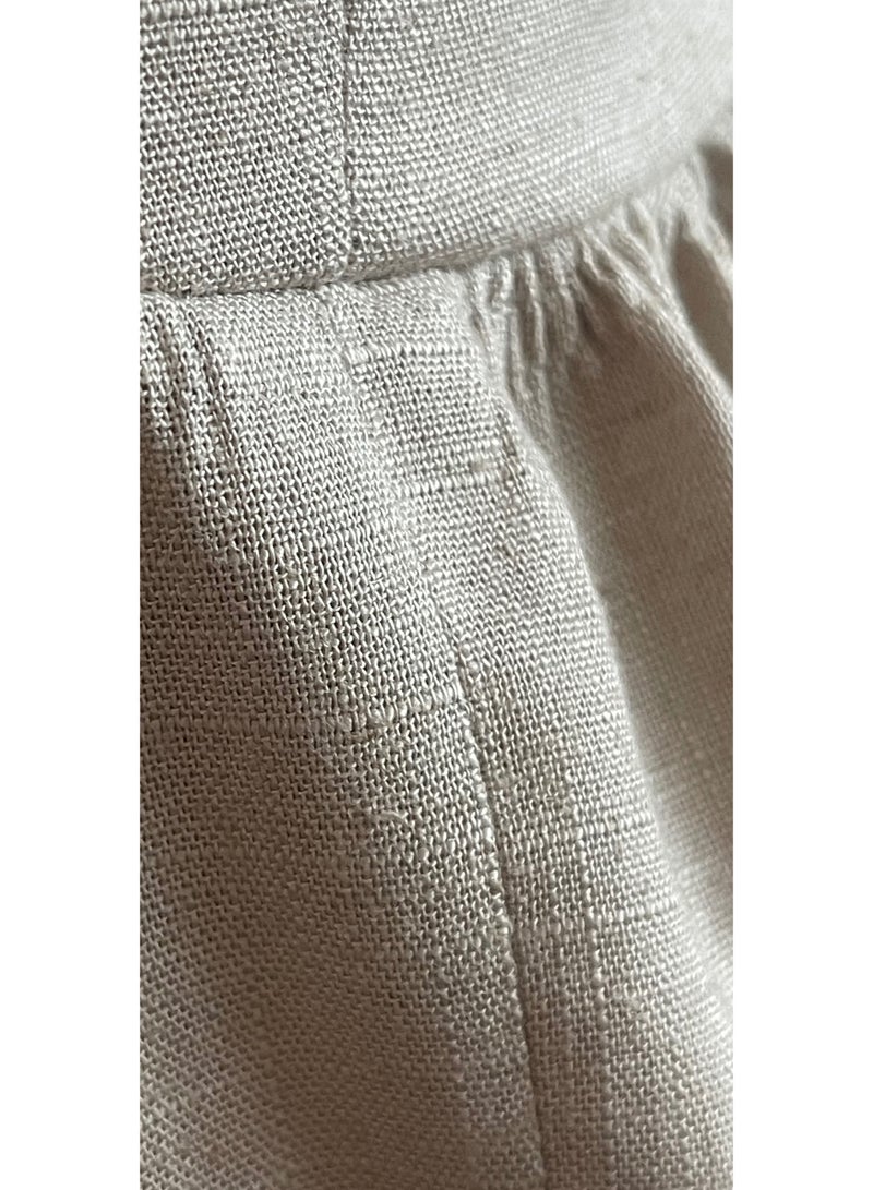 SOLOBUY Light Linen Dress, 100% Linen, Short Sleeves, Crew Collar, Loose Fit, Beige - Image 3