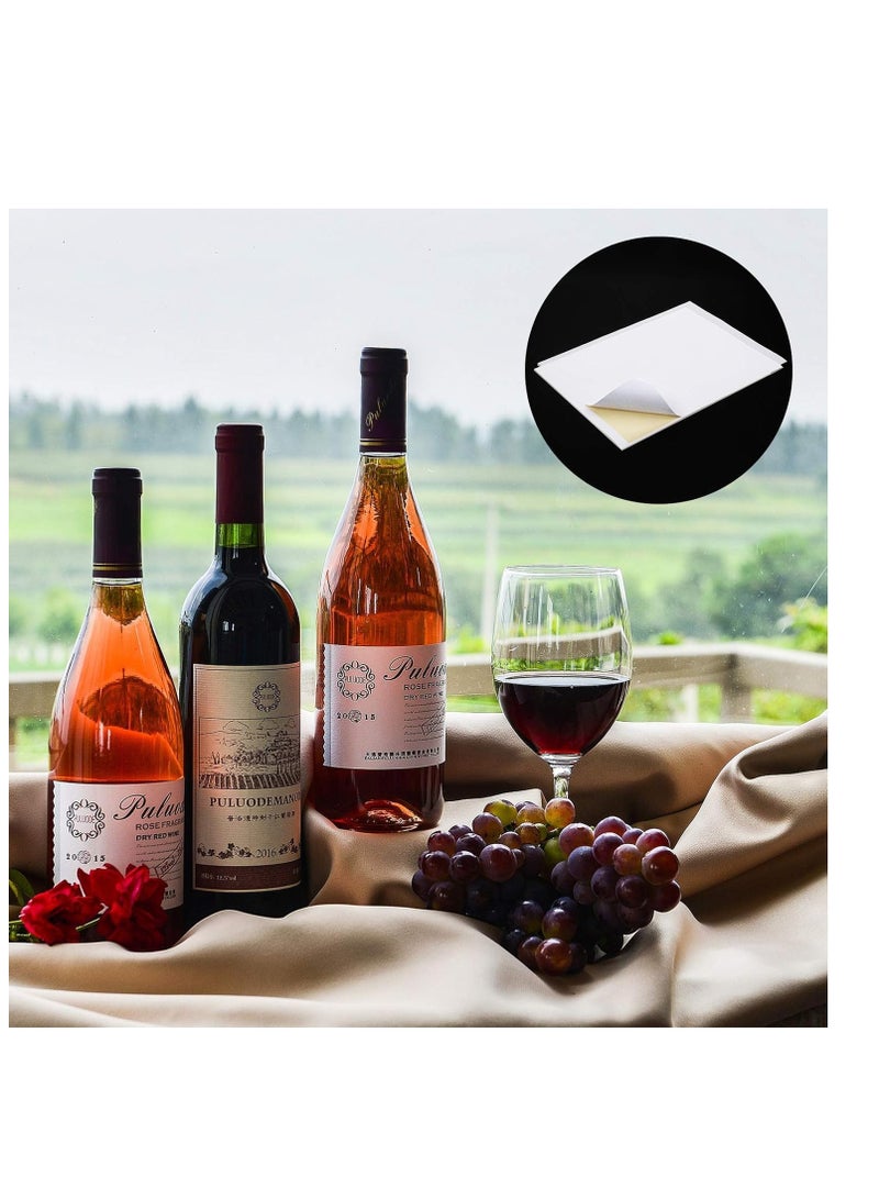 SYOSI ملصقات النبيذ البيضاء المقاومة للماء غير المؤشر، 4 × 3-1/3 بوصة، لاصقة، ملصقات قابلة للطباعة للطابعات الليزرية وطابعات النفث، مقاومة للتمزق، لوازم القيام بذلك بنفسك، نبيذ منزلي، 60 قطعة (10 ورقات) - Image 2