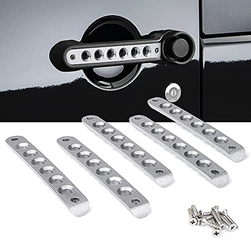 Xprite Brushed Aluminum Side Door Handle Inserts Cover Trim Compatible with 20072018 Jeep Wrangler JK JKU Unlimited Sahara Rubicon 4Door Exterior Grab Handles Decoration Accessory Silver 5PCS - Image 1