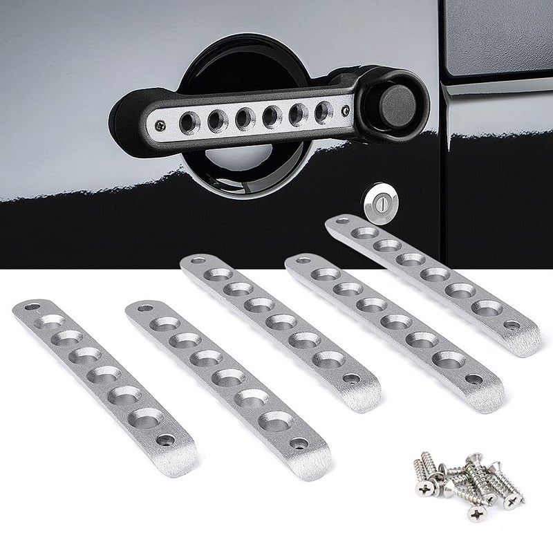 Xprite Brushed Aluminum Side Door Handle Inserts Cover Trim Compatible with 20072018 Jeep Wrangler JK JKU Unlimited Sahara Rubicon 4Door Exterior Grab Handles Decoration Accessory Silver 5PCS - Image 2