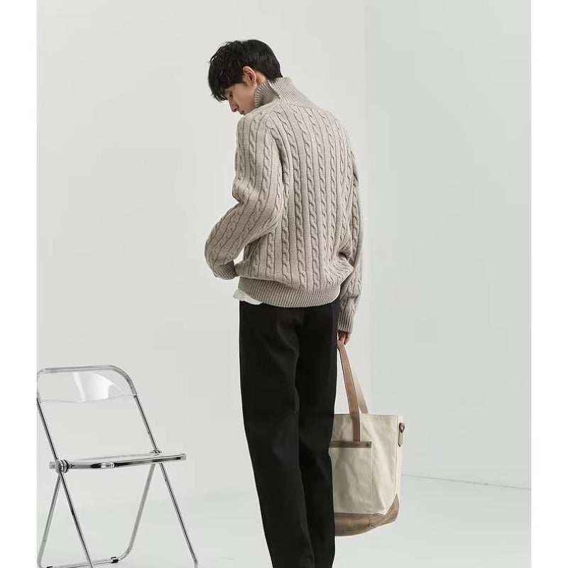 Mens Turtleneck Sweater Winter Loose Knitwear Brown