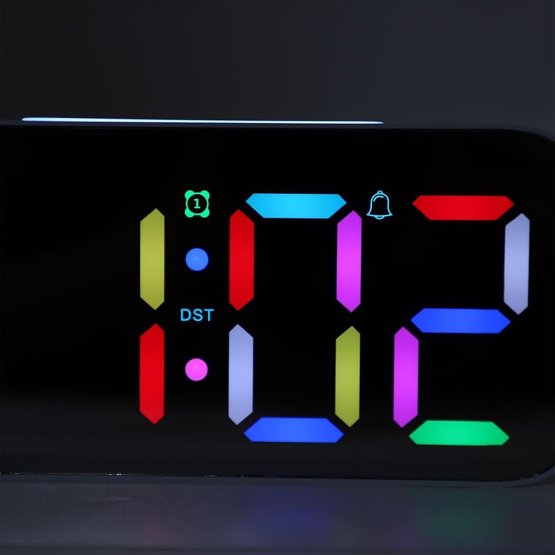 Bewinner RGB Mirror Alarm Friendly with Shaker Bed, Adjustable Volume Alarm Clock for Elderly for Elderly (WHITE) - Image 2