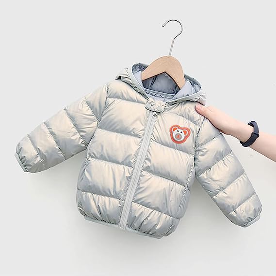 Bold N Elegant Blue Cartoon Lion Print Kids Shiny Sparkling Quilted Winter Warm Hood Jacket Coat Fleece Bomber Jersey Coat Quilted Jacket for Boys Girls Kids (Grey, 4-5 Years) - Image 3
