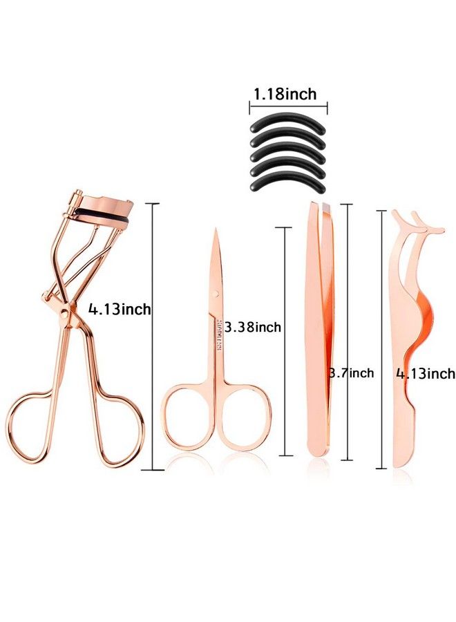 Arroyner 4Pcs Eyelashes Tool Fake Lash Applicator Eyelash Curlers Eyebrow Scissors For Eyelashes (Rose Golden) - Image 3