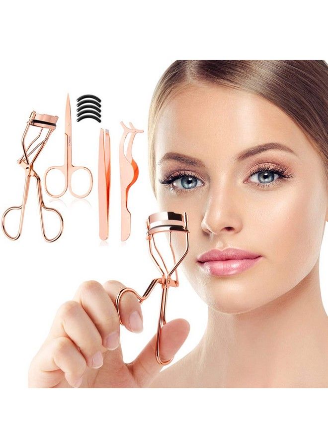 Arroyner 4Pcs Eyelashes Tool Fake Lash Applicator Eyelash Curlers Eyebrow Scissors For Eyelashes (Rose Golden) - Image 5