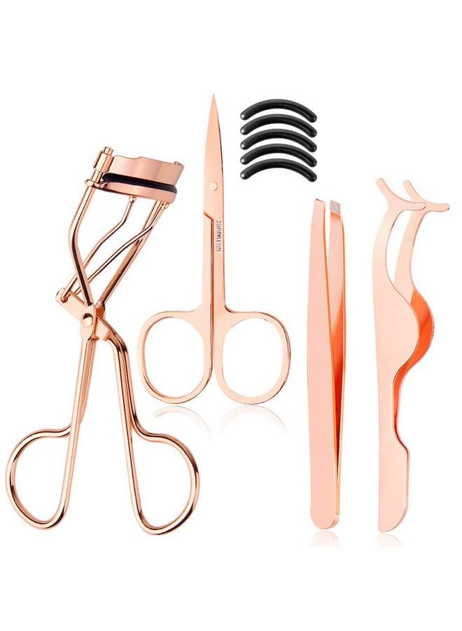 Arroyner 4Pcs Eyelashes Tool Fake Lash Applicator Eyelash Curlers Eyebrow Scissors For Eyelashes (Rose Golden) - Image 1
