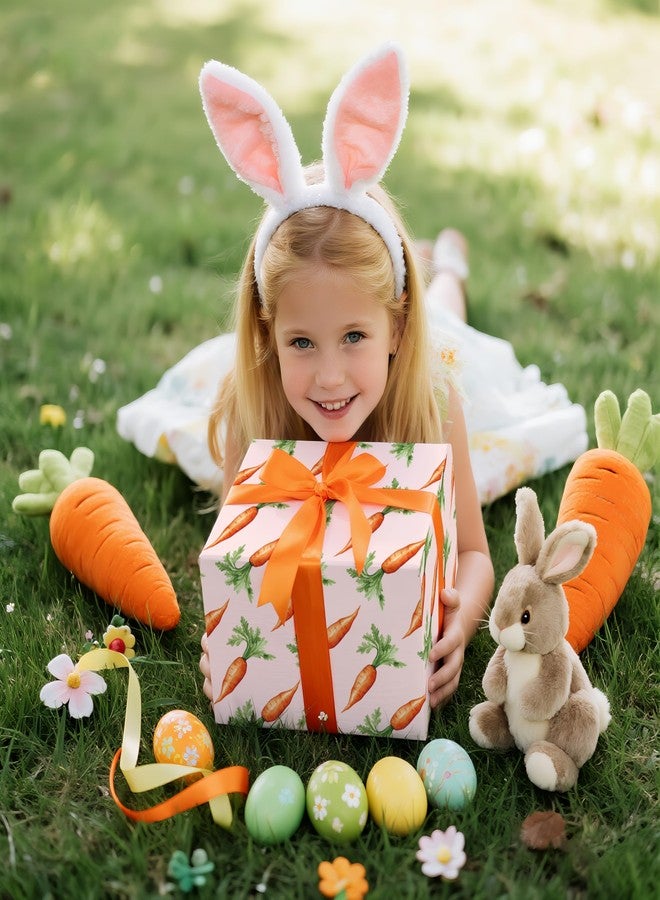 LeZakaa Carrots Wrapping Paper Roll, Watercolor Carrot Pattern, Pink Spring Gift Wrap for Easter, for Baby Showers, Kids Birthday Party, Mini Roll 17 in x 16.4 Ft - Image 2