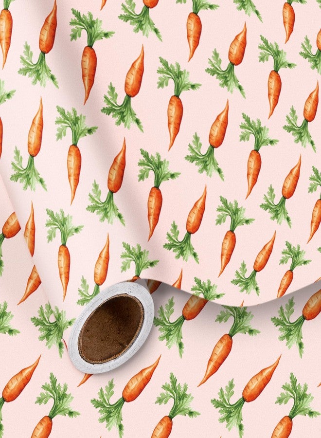 LeZakaa Carrots Wrapping Paper Roll, Watercolor Carrot Pattern, Pink Spring Gift Wrap for Easter, for Baby Showers, Kids Birthday Party, Mini Roll 17 in x 16.4 Ft - Image 1