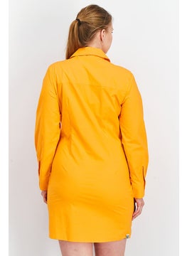 The Giving Movement Women Long Sleeve Rouched Shirt Dress, Neon Orange  - Image 3