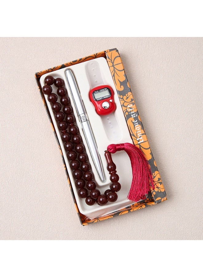 NIBEMINENT Muslim Prayer Beads, 33 Prayer Beads Counter Gift Box Set, Dark Red/11mm