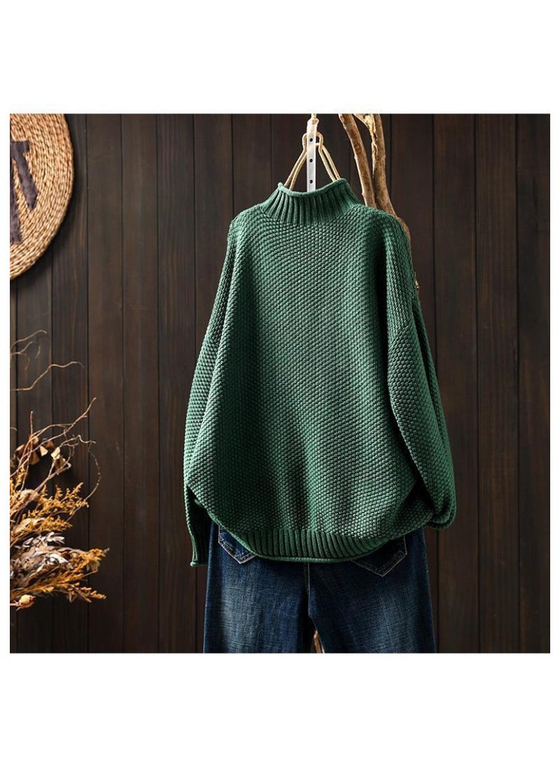 Generic ArtisticVintage Womens Half-Polo Turtle Neck Sweater Loose-Fit Large Board Type 2024 Autumn/Winter Casual Pullover Knit Base La Brown  - Image 2