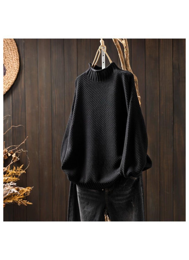 Generic ArtisticVintage Womens Half-Polo Turtle Neck Sweater Loose-Fit Large Board Type 2024 Autumn/Winter Casual Pullover Knit Base La Brown  - Image 5