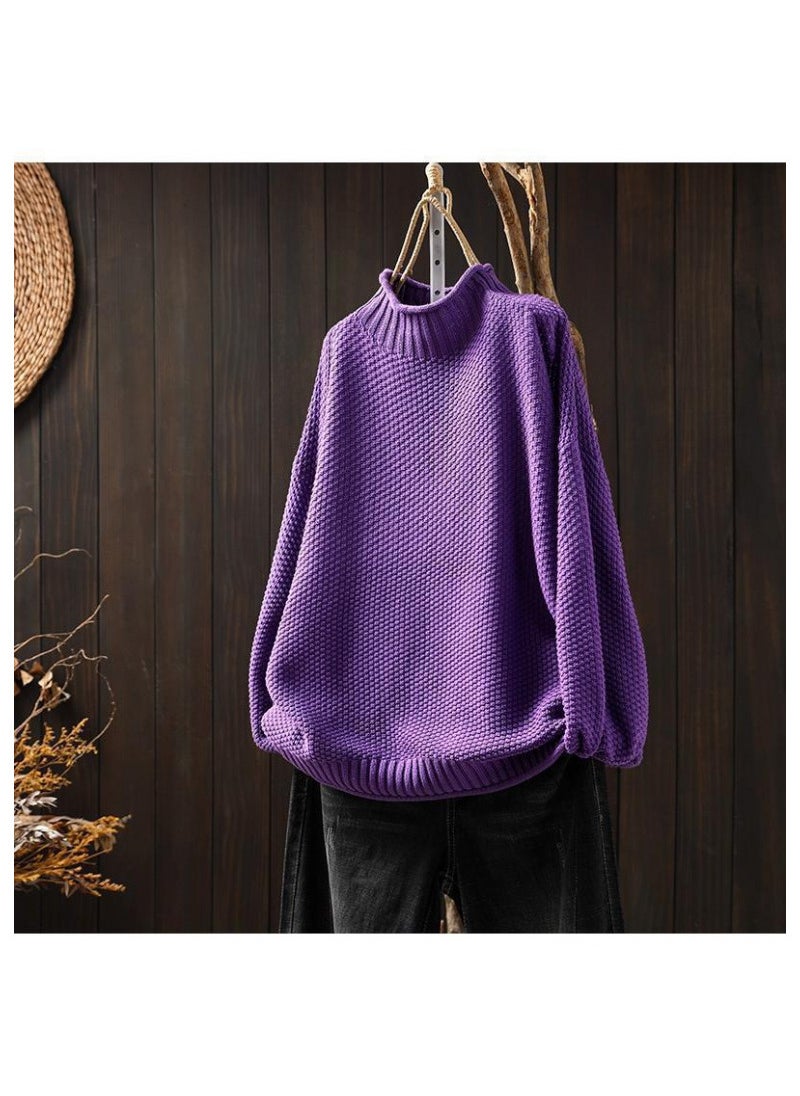 Generic ArtisticVintage Womens Half-Polo Turtle Neck Sweater Loose-Fit Large Board Type 2024 Autumn/Winter Casual Pullover Knit Base La Brown  - Image 3