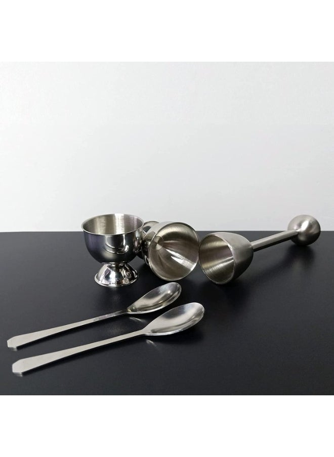 KASTWAVE Egg Cups, Eggs Opener,Elegant Egg Cups & Cracker Set | Set of 2 Egg Holders+ 2 SS Spoons+ 1 Egg Topper-Vibration Tool Opener For Hard & Soft Boiled Egg, Multipurpose Mini Dishes  - Image 1