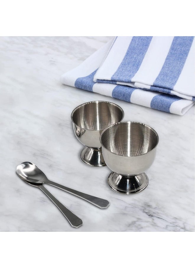 KASTWAVE Egg Cups, Eggs Opener,Elegant Egg Cups & Cracker Set | Set of 2 Egg Holders+ 2 SS Spoons+ 1 Egg Topper-Vibration Tool Opener For Hard & Soft Boiled Egg, Multipurpose Mini Dishes  - Image 3