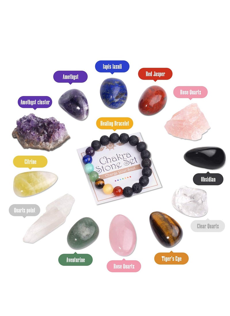SYOSI - Large Crystals and Healing Stones, 13 PCS Premium Healing Crystals Kit, 7 Colorful Gemstones - Image 1