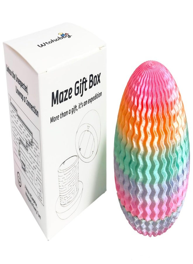 Wtohobby Mystery Egg Maze Puzzle Box - Reusable 3D Printed Brain Teaser with Hidden Compartment for Cash & Treasures, for Birthday, Christmas and Halloween for Kids & Adults (Rainbow Color) - Image 1