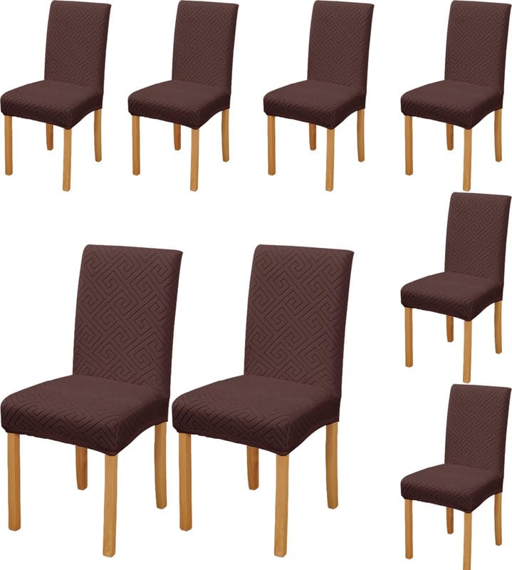 Styleys Elastic Chair Cover Stretch Removable Washable Jacquard Dining Chair Cover Protector Seat Slipcover (Pack of 8, Chocolate, JCMC21) - Image 1