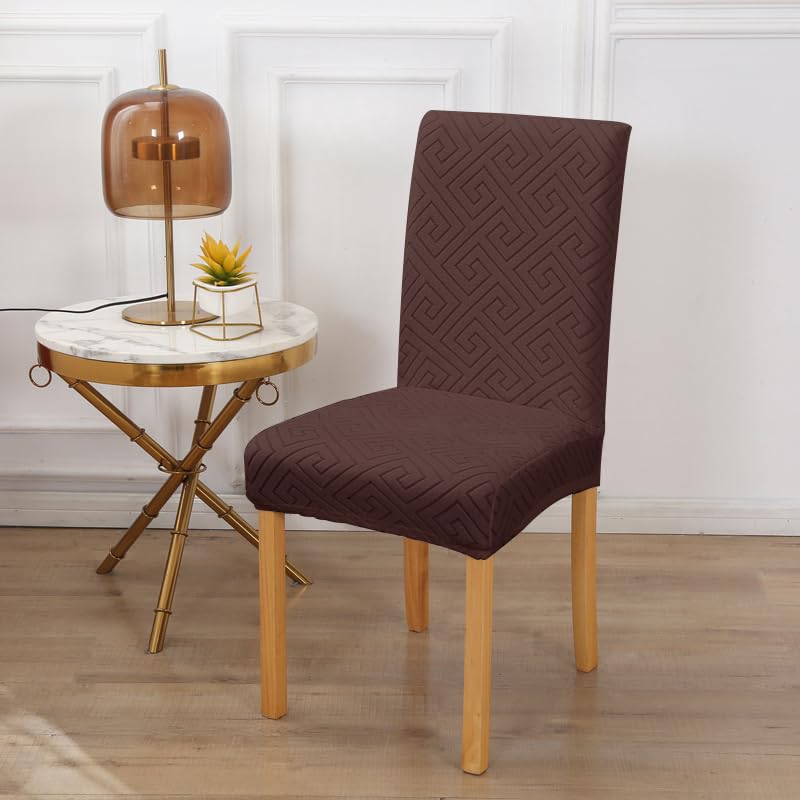 Styleys Elastic Chair Cover Stretch Removable Washable Jacquard Dining Chair Cover Protector Seat Slipcover (Pack of 8, Chocolate, JCMC21) - Image 2
