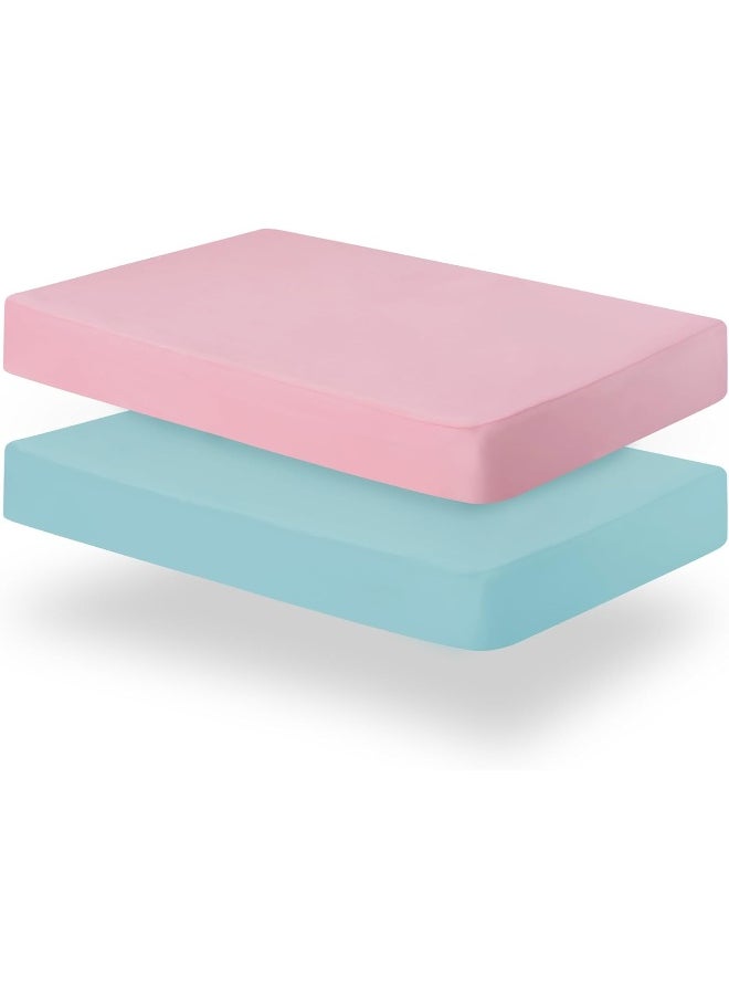 Biloban Biloban Pack and Play Sheets Fitted, 2 Pack Portable Playard | Mini Crib Sheets, Ultra Soft Microfiber Pack N Play Sheet for Boys and Girls, Pink & Aqua  - Image 1