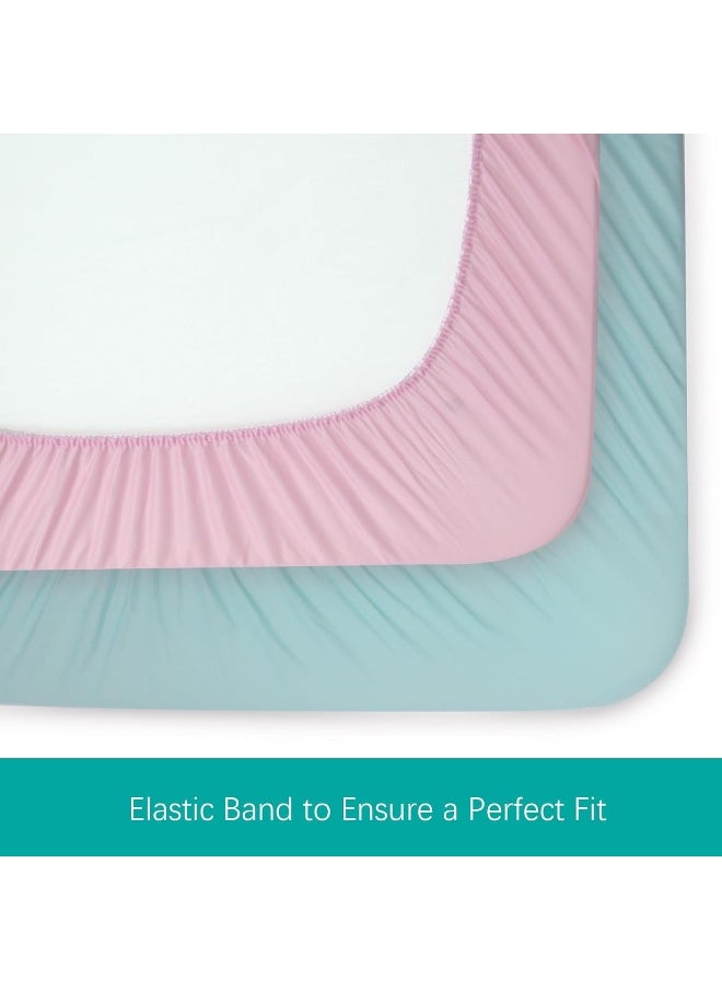 Biloban Biloban Pack and Play Sheets Fitted, 2 Pack Portable Playard | Mini Crib Sheets, Ultra Soft Microfiber Pack N Play Sheet for Boys and Girls, Pink & Aqua  - Image 4