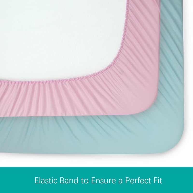 Biloban Pack and Play Sheets Fitted, 2 Pack Pack and Play Sheet Fits for Graco Pack n Play Mattress, Neutral Playard Sheets for Baby Boys and Girl, Pink & Aqua, 38”X 26” - Image 4