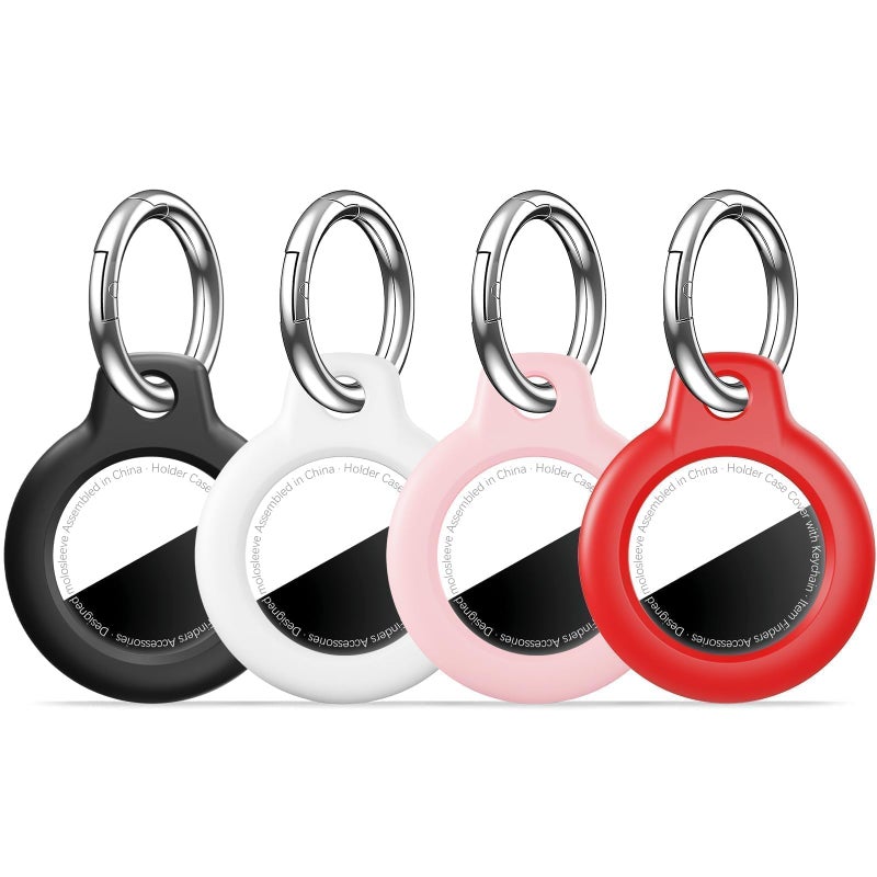 MOLOSLEEVE [4 Pack Case for AirTag 2nd Gen (2026) & 1st Gen, Holder Anti-Scratch Protective Cover for Air Tags, Men's Women's Keyrings & Keychains for Keys, Luggage, Black/White/Pink/Red - Image 1