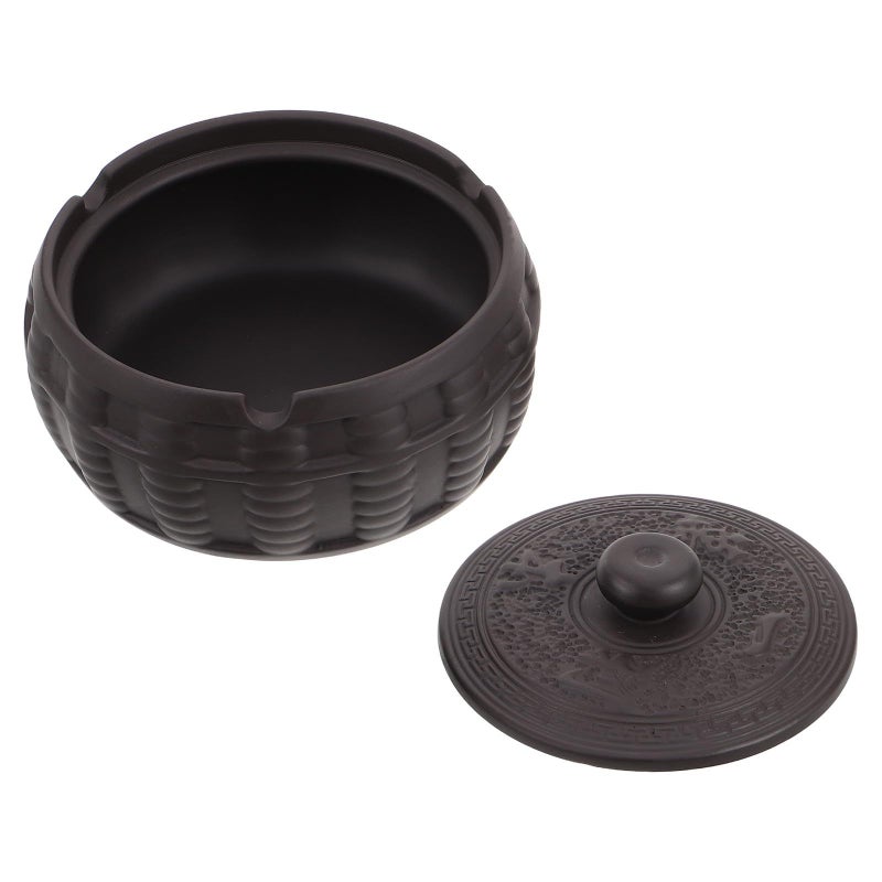 Ceramic Ashtray with Lid Vintage Purple Clay Small Windproof Tabletop Container - Image 2