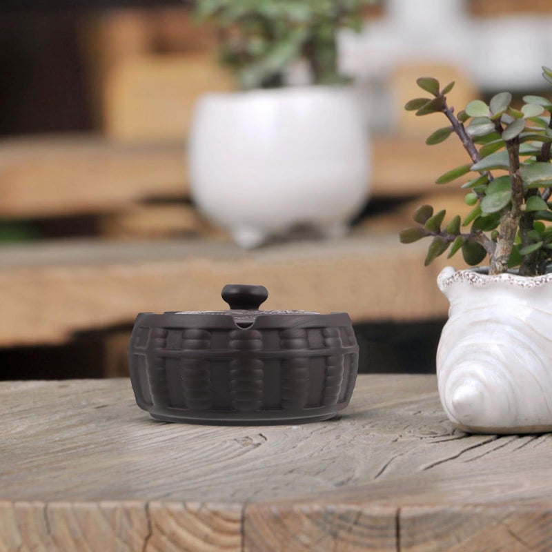 Ceramic Ashtray with Lid Vintage Purple Clay Small Windproof Tabletop Container - Image 5