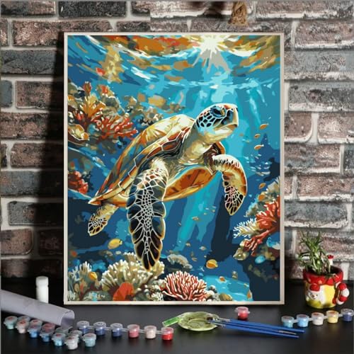 ldazao Painting by Numbers for Adults Number Oil Painting Kit Paint by Numbers Kit Beginner Turtle DIY Painting Kits for Adults Without Frame Paint by Number On Canvas for Gift Home Wall Decor - Image 2