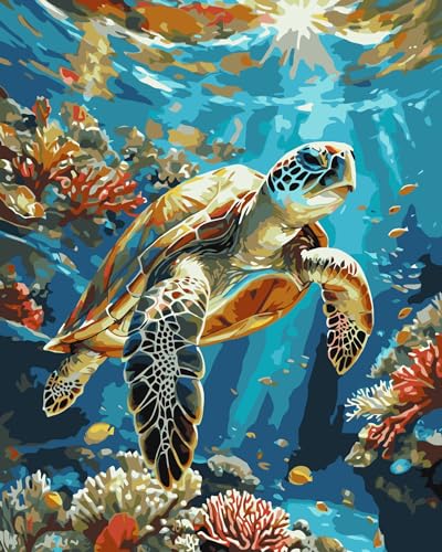 ldazao Painting by Numbers for Adults Number Oil Painting Kit Paint by Numbers Kit Beginner Turtle DIY Painting Kits for Adults Without Frame Paint by Number On Canvas for Gift Home Wall Decor - Image 1