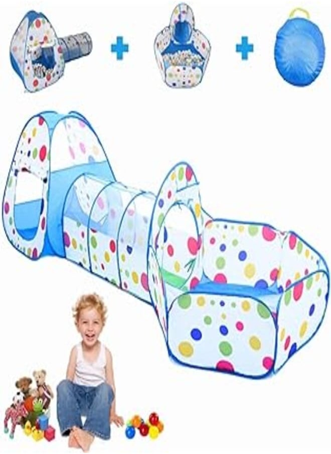 Smile BREEZEE MARKET 3-in-1 Kids Portable Folding Tunnel & Pool Tent Early Stimulation, Indoor Outdoor Home Garden, Easy Assemble Design Tent For Baby Kids & Pets, Home Playhouse (Blue), One Size 