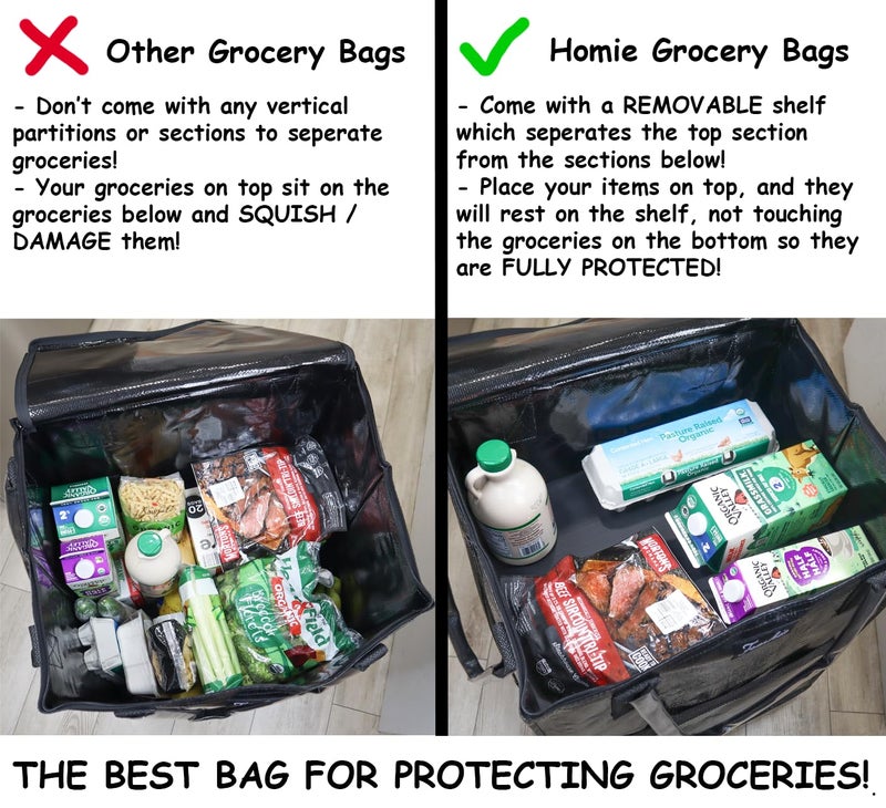 FRESHIE Reusable Grocery Bag On Wheels, Shopping Trolley, Rolling Tote, Zipper Closure, Lightweight, Carries Up to 66 lb, Folds Flat, Unbreakable Handles (Large, Black) - Image 4