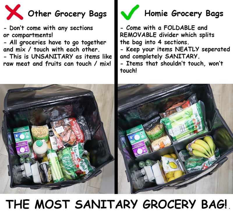 FRESHIE Reusable Grocery Bag On Wheels, Shopping Trolley, Rolling Tote, Zipper Closure, Lightweight, Carries Up to 66 lb, Folds Flat, Unbreakable Handles (Large, Black) - Image 3