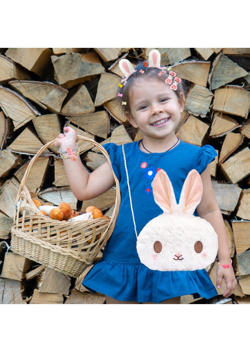 Adorable Plush Bunny Bag with Pearl Strand, Cute Handbags for Girls, Bunny Themed Kids Bags with Hair Accessories, Cartoon Bunny Hair Rope and Comb, Perfect Birthday Gifts for Toddlers - Image 5