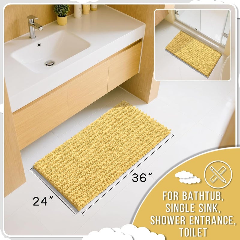 Yimobra Large Bathroom Rugs Non Slip Washable 36x24 Inch - Ultra Soft Absorbent Chenille Bath Mat, Quick Dry Shaggy Floor Carpet for Tub Shower, Yellow Home Decor Accessories - Image 2