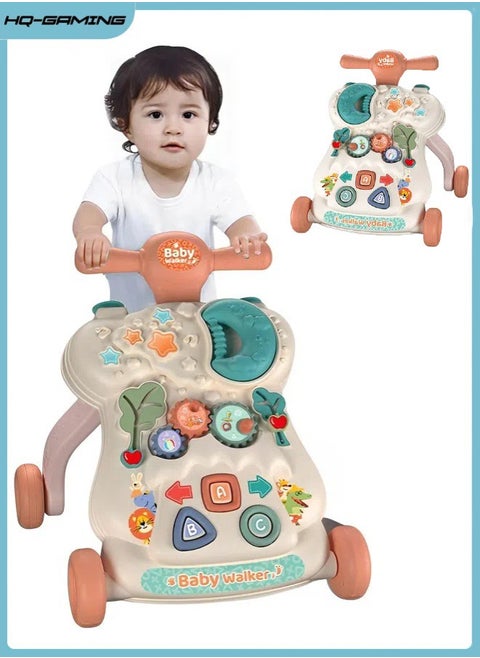 Sit-to-Stand Learning Walker, Baby Push Walkers, Multifunctional Removable Play Panel, Baby Music Learning Toy Gift for Toddler, Speed Adjustable Baby Walker (Pink)