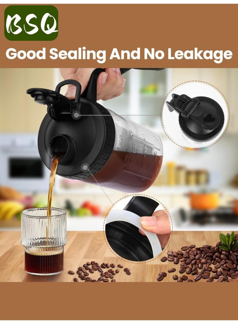 بي إس كيو ماكينة تحضير قهوة باردة | برطمان ماسون سعة 32 أونصة | برطمان معزول لحليب الأم | مزود بفوهة صب ومقبض وغطاء | زجاج صلب | محكم الإغلاق مزدوجًا مانع للتسرب | مناسب للقهوة المثلجة والشاي وحليب الأم والليمون | أسود - Image 1