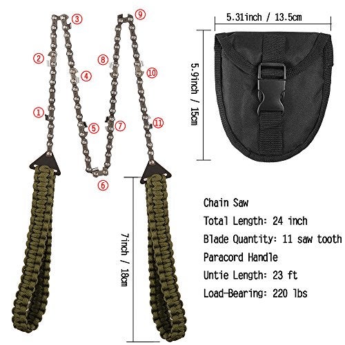 Skyocean Pocket Chainsaw with Paracord Handle 24 Inches 11 Teeth Folding Chain Hand Saw Fast Wood & Tree Cutting Emergency Survival Gear Best for Camping Backpacking Hiking Hunting - Image 2