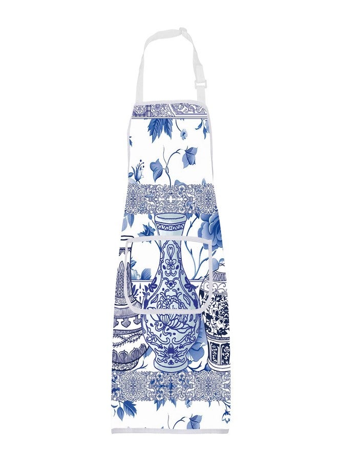 BNQL Chinoiserie Apron Chinoiserie Gifts Chinoiserie Floral Kitchen Apron Blue Porcelain Design Baking Apron Cooking Kitchen Apron - Image 1