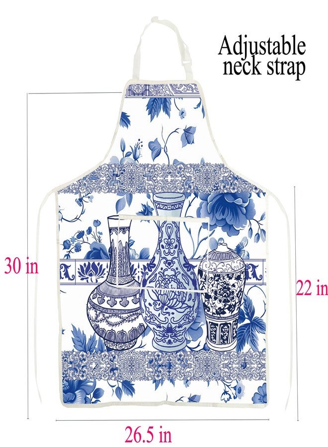 BNQL Chinoiserie Apron Chinoiserie Gifts Chinoiserie Floral Kitchen Apron Blue Porcelain Design Baking Apron Cooking Kitchen Apron - Image 2