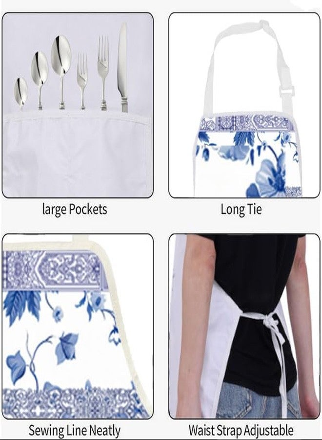 BNQL Chinoiserie Apron Chinoiserie Gifts Chinoiserie Floral Kitchen Apron Blue Porcelain Design Baking Apron Cooking Kitchen Apron - Image 3