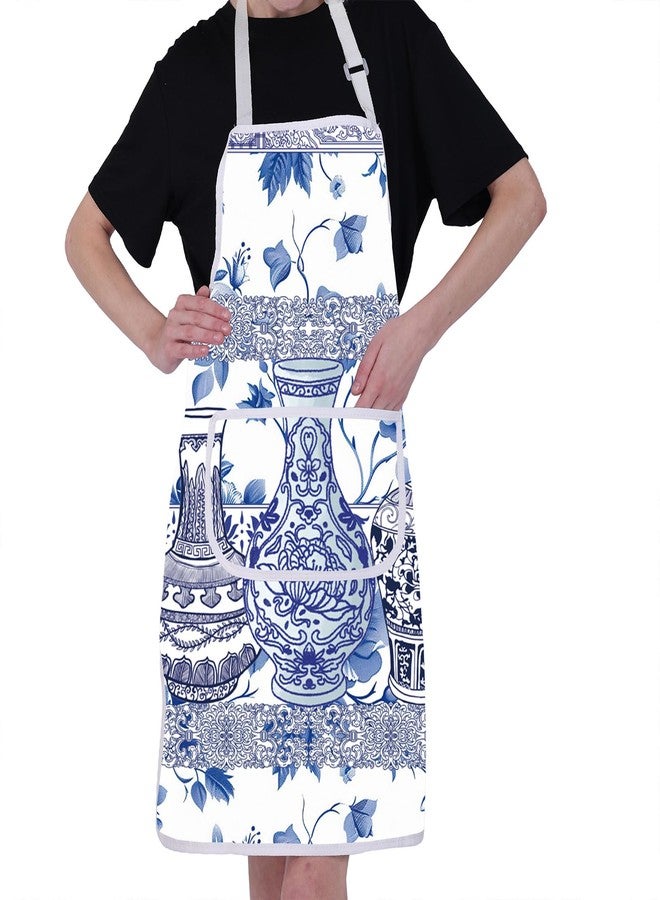 BNQL Chinoiserie Apron Chinoiserie Gifts Chinoiserie Floral Kitchen Apron Blue Porcelain Design Baking Apron Cooking Kitchen Apron - Image 5