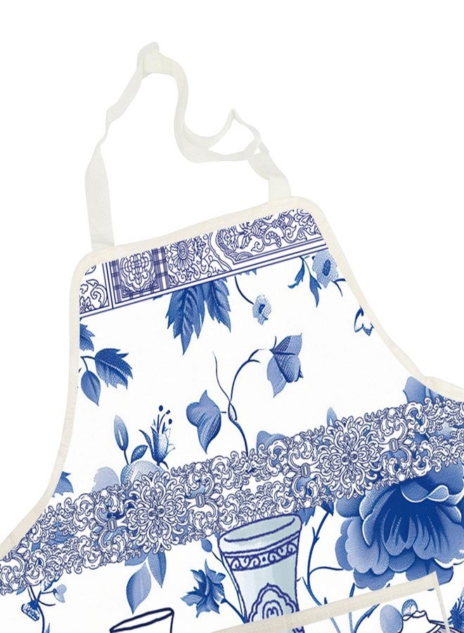 BNQL Chinoiserie Apron Chinoiserie Gifts Chinoiserie Floral Kitchen Apron Blue Porcelain Design Baking Apron Cooking Kitchen Apron - Image 4