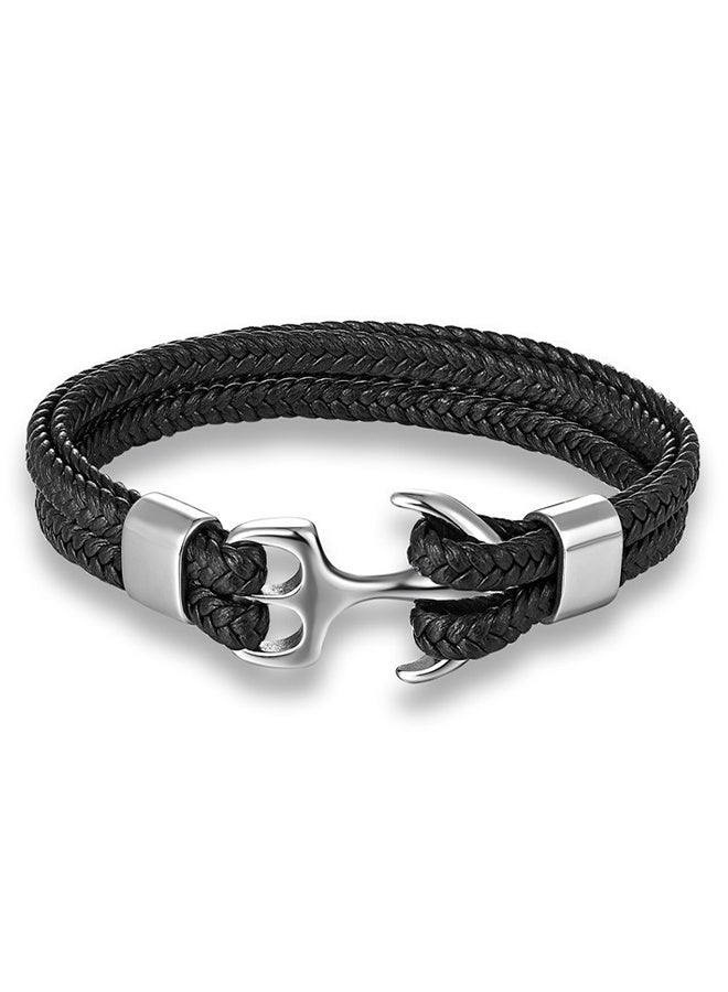 HY Bracelet for Men & Women, Handmade Cowhide Leather Wrap Bracelet, Multilayer Vintage Anchor Cuff Bracelet, Men/Women/Couples/Lovers/Partners - Image 1