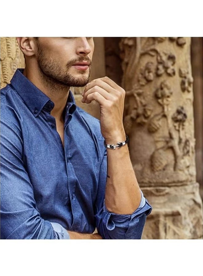 HY Bracelet for Men & Women, Handmade Cowhide Leather Wrap Bracelet, Multilayer Vintage Anchor Cuff Bracelet, Men/Women/Couples/Lovers/Partners - Image 5